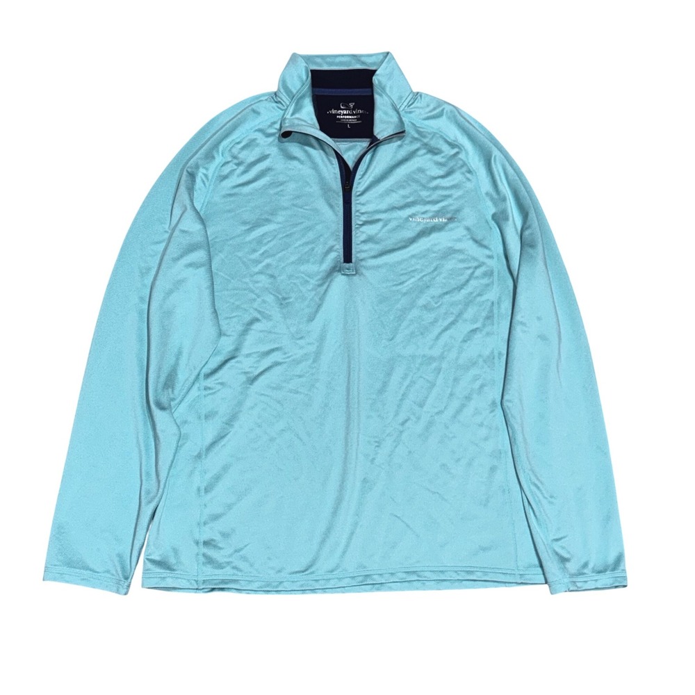 Vineyard Vines Quarter Zip Pullover Mens L Aqua Teal  Performance Stretch